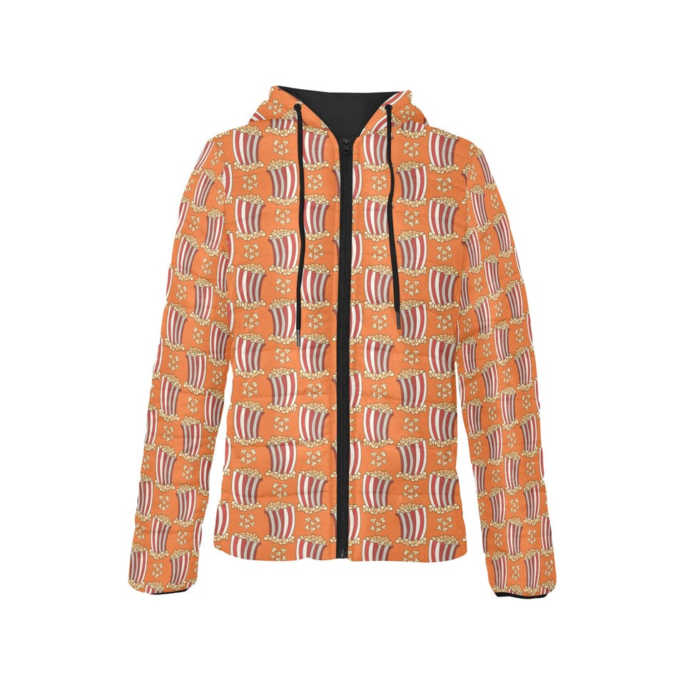 Popcorn Pattern Print Design 05 Women's Padded Hooded Jacket