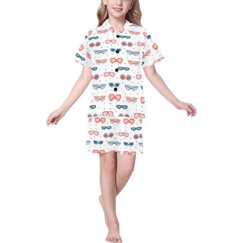 Sun Glasses Pattern Print Design 02 Kids' Boys' Girls' V-Neck Short Pajama Set