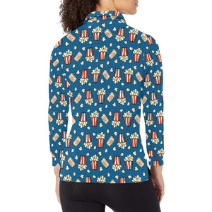 Popcorn Pattern Print Design 03 Women's Long Sleeve Polo Shirt