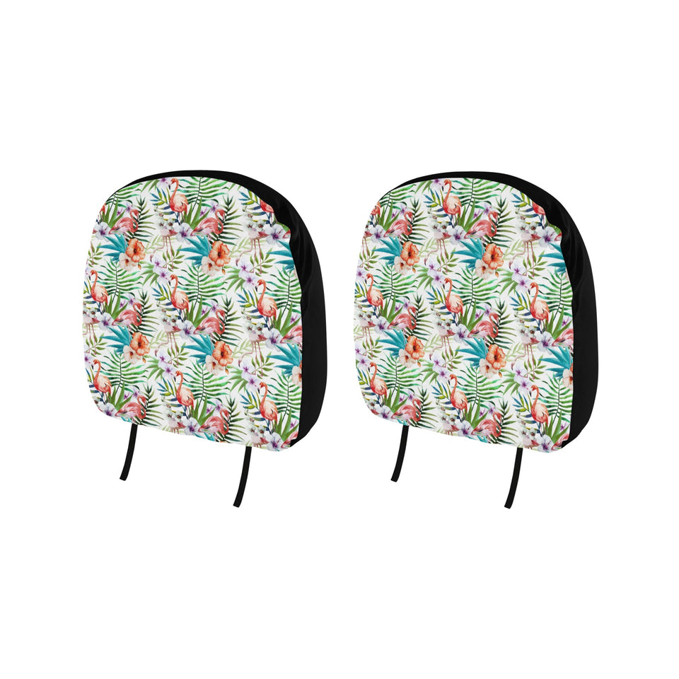 Flamingo Flower Leaves Pattern Car Headrest Cover