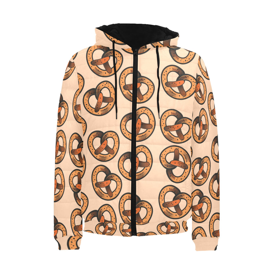 Pretzels Pattern Print Design 02 Men's Padded Hooded Jacket(ModelH42)