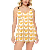 Fried Eggs Pattern Print Design 04 Chest Sexy Pleated Two Piece Swim Dress