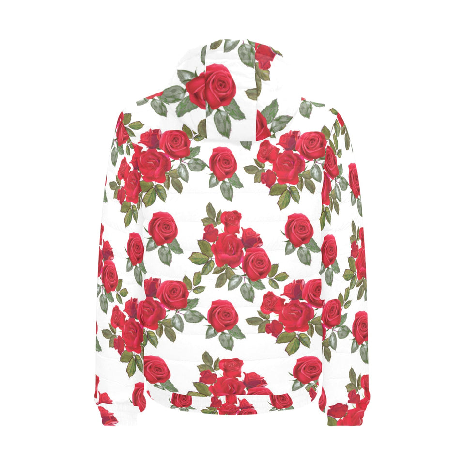 Rose Pattern Print Design 05 Men's Padded Hooded Jacket(ModelH42)