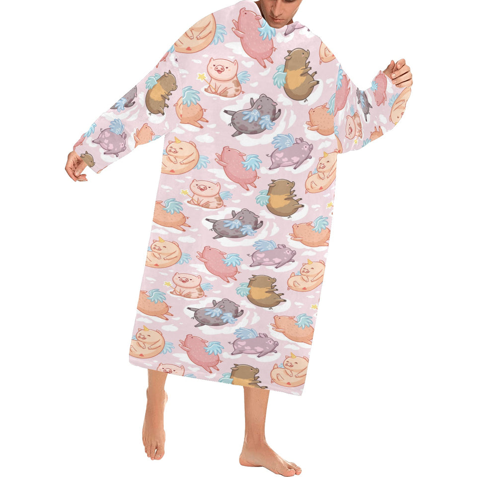 Pig Pattern Print Design 02 Blanket Robe with Sleeves