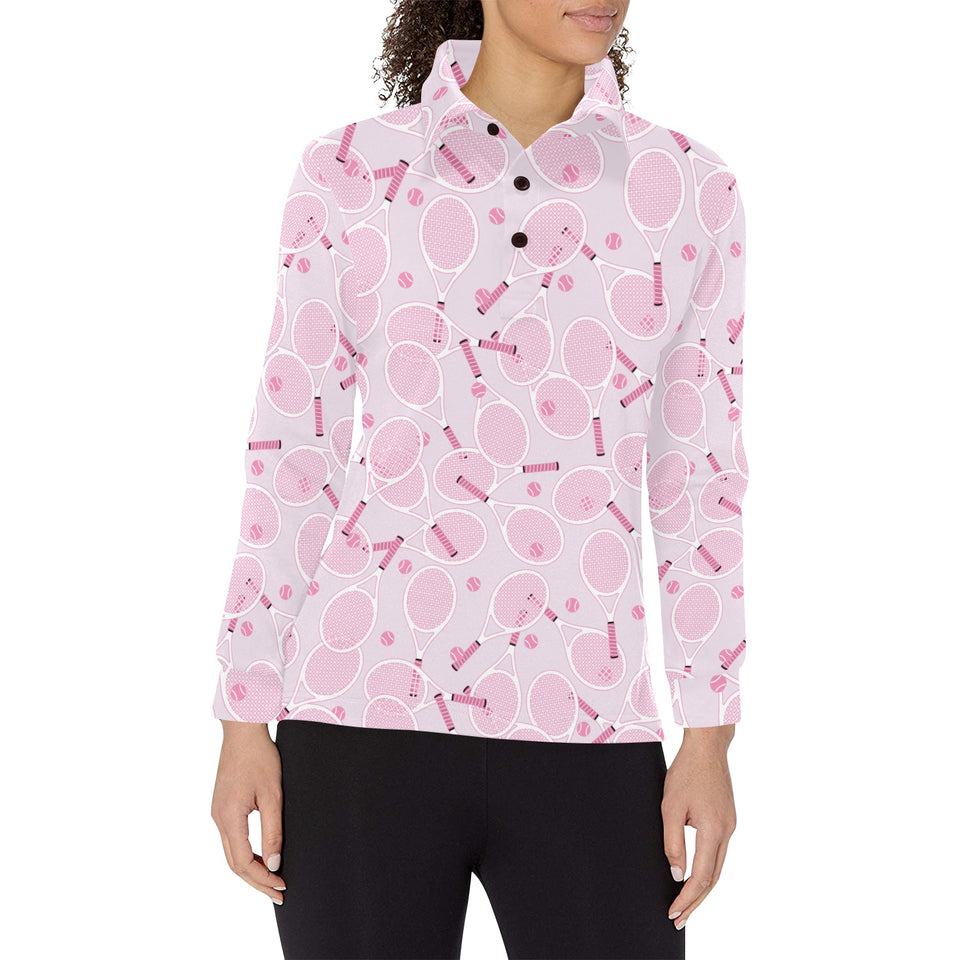 Tennis Pattern Print Design 02 Women's Long Sleeve Polo Shirt