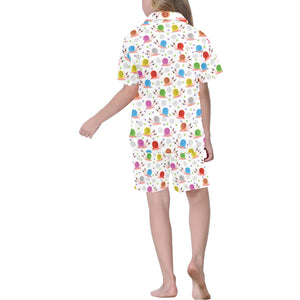 Snail Pattern Print Design 05 Kids' Boys' Girls' V-Neck Short Pajama Set