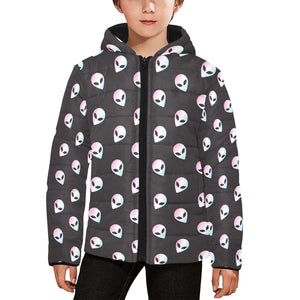 Alien Pattern Print Design 04 Kids' Boys' Girls' Padded Hooded Jacket