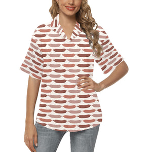 Sausage Pattern Print Design 02 Women's All Over Print Hawaiian Shirt