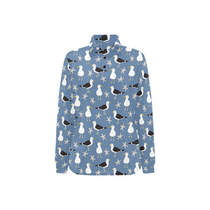 Seagull Pattern Print Design 01 Women's Long Sleeve Polo Shirt