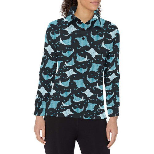 Stingray Pattern Print Design 04 Women's Long Sleeve Polo Shirt