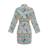 Hummingbird Pattern Print Design 02 Women's Long Sleeve Belted Night Robe