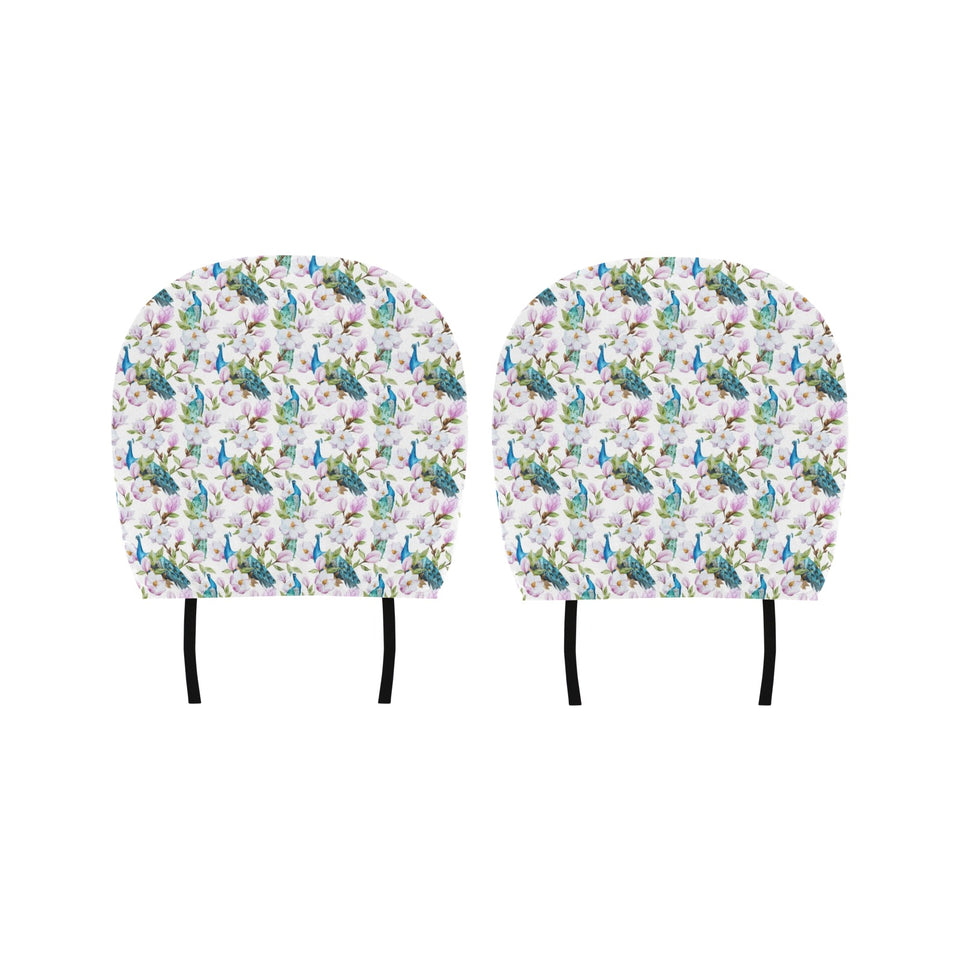 Peacock Pink Flower Pattern Car Headrest Cover