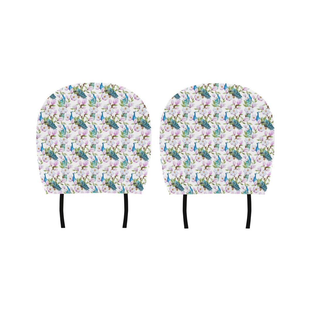 Peacock Pink Flower Pattern Car Headrest Cover