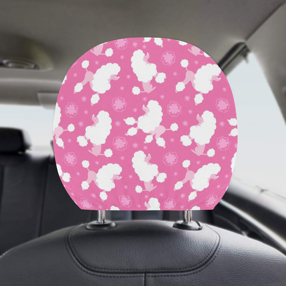 Poodle Pink Theme Pattern Car Headrest Cover