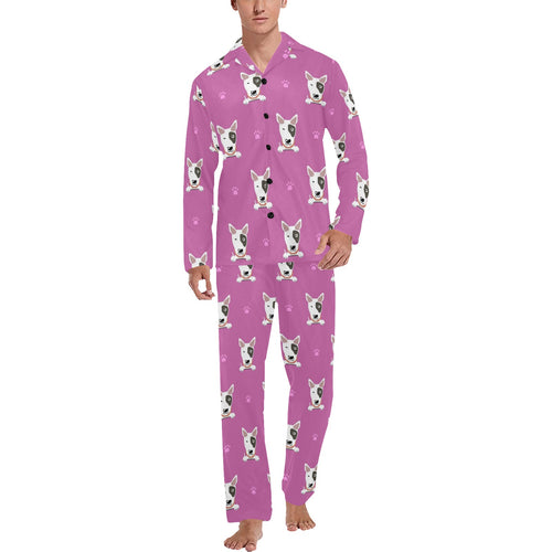 Bull Terrier Pattern Print Design 02 Men's Long Pajama Set