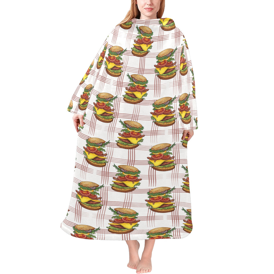 Hamburger Pattern Print Design 03 Blanket Robe with Sleeves