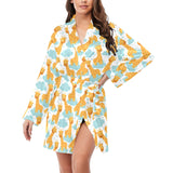 Giraffe Pattern Print Design 05 Women's Long Sleeve Belted Night Robe