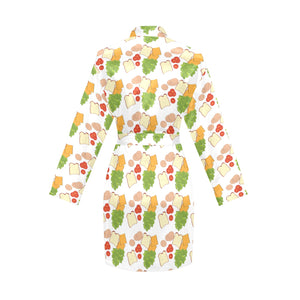 Sandwich Pattern Print Design 02 Women's Long Sleeve Belted Night Robe