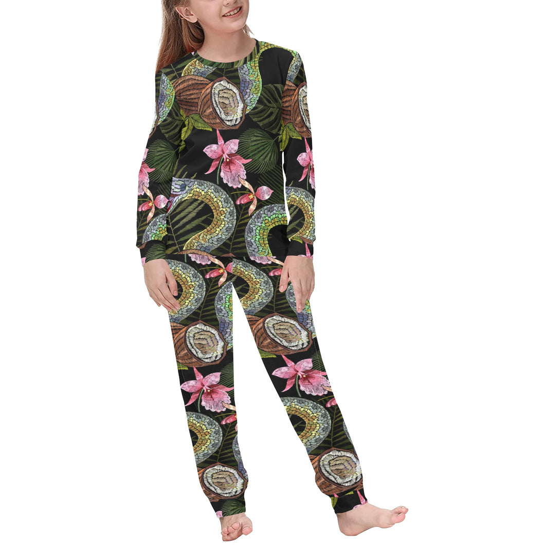 Snake Leaves Coconut Pattern Kids' Boys' Girls' All Over Print Pajama Set