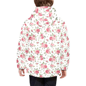 Rose Pattern Print Design 02 Kids' Boys' Girls' Padded Hooded Jacket