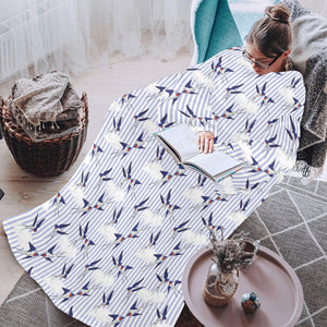 Swallow Pattern Print Design 03 Blanket Robe with Sleeves