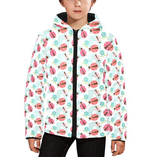 Ladybug Pattern Print Design 03 Kids' Boys' Girls' Padded Hooded Jacket