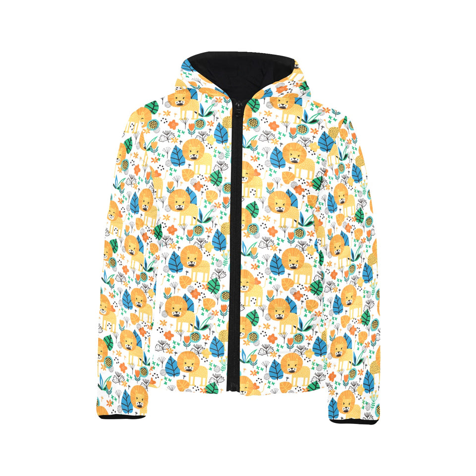 Lion Pattern Print Design 02 Kids' Boys' Girls' Padded Hooded Jacket