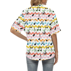 Music Notes Pattern Print Design 01 Women's All Over Print Hawaiian Shirt