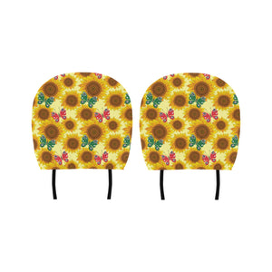 Sunflower Butterfly Pattern Car Headrest Cover