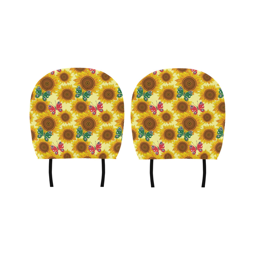 Sunflower Butterfly Pattern Car Headrest Cover