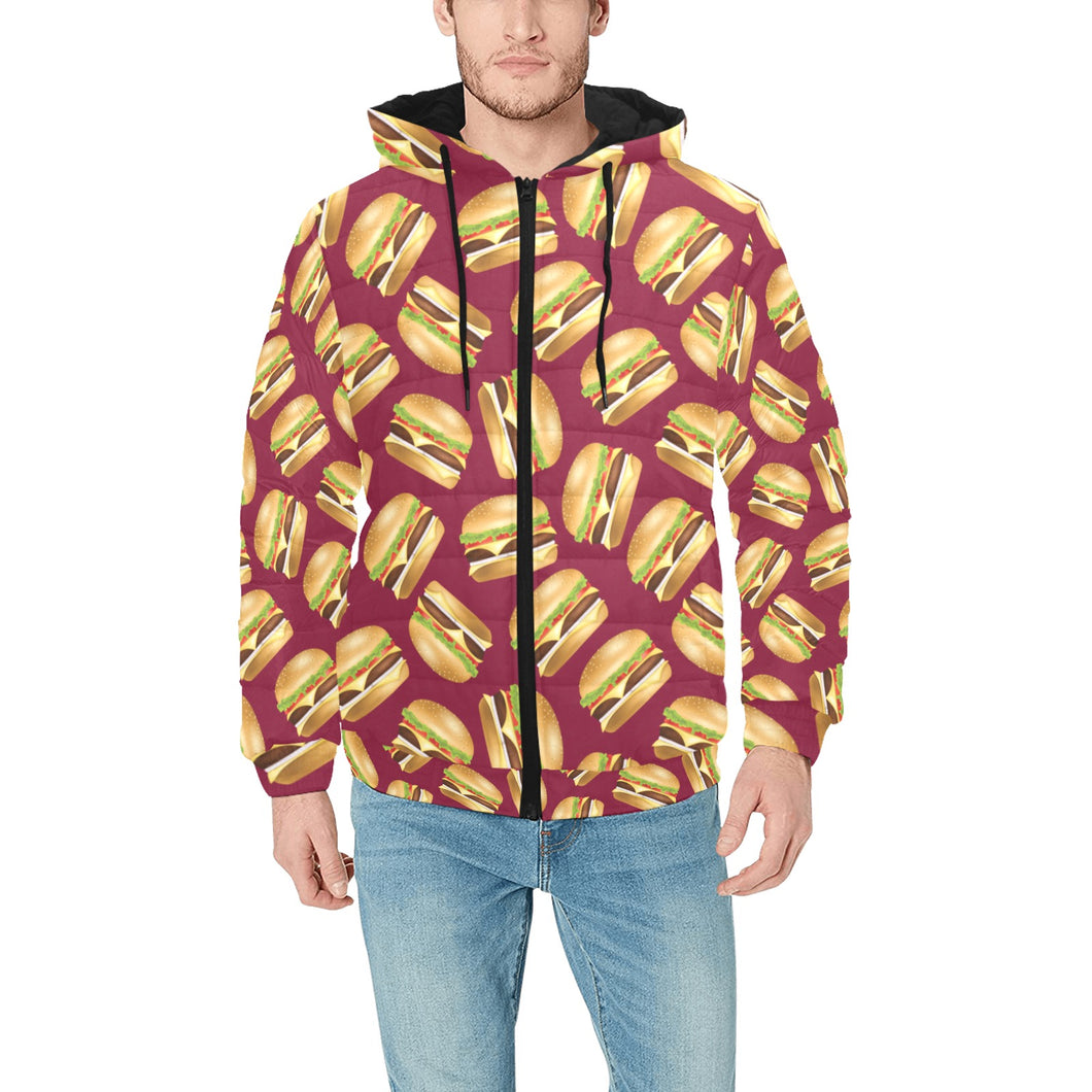 Hamburger Pattern Print Design 01 Men's Padded Hooded Jacket(ModelH42)