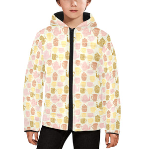 Tea pots Pattern Print Design 02 Kids' Boys' Girls' Padded Hooded Jacket