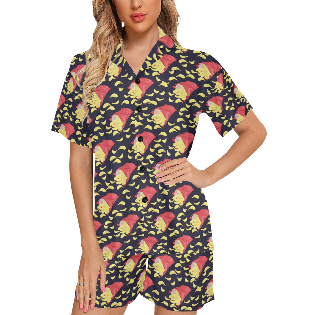 Potato Chips Pattern Print Design 05 Women's V-Neck Short Pajama Set