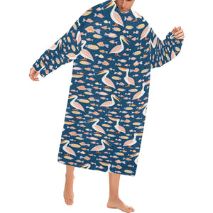 Pelican Pattern Print Design 01 Blanket Robe with Sleeves