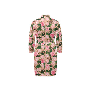 Rose Pattern Print Design 04 Men's Long Sleeve Belted Night Robe