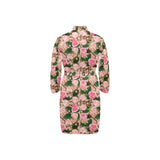 Rose Pattern Print Design 04 Men's Long Sleeve Belted Night Robe