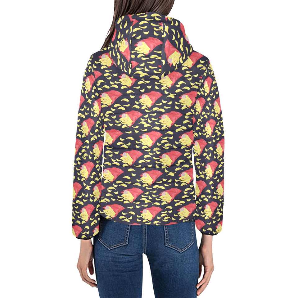 Potato Chips Pattern Print Design 05 Women's Padded Hooded Jacket