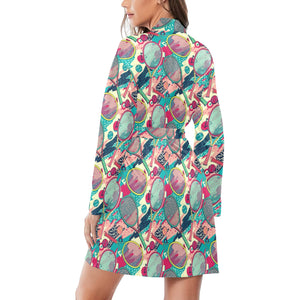 Tennis Pattern Print Design 01 Women's Long Sleeve Belted Night Robe