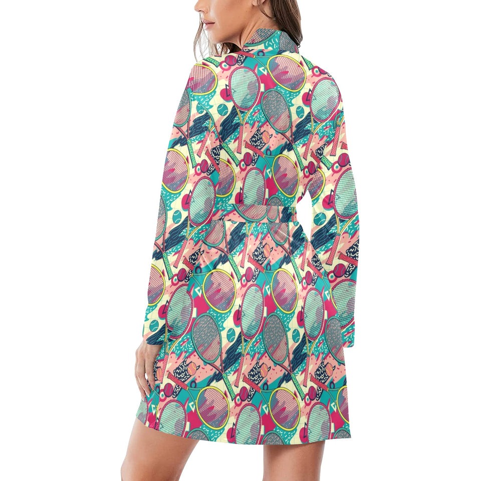 Tennis Pattern Print Design 01 Women's Long Sleeve Belted Night Robe