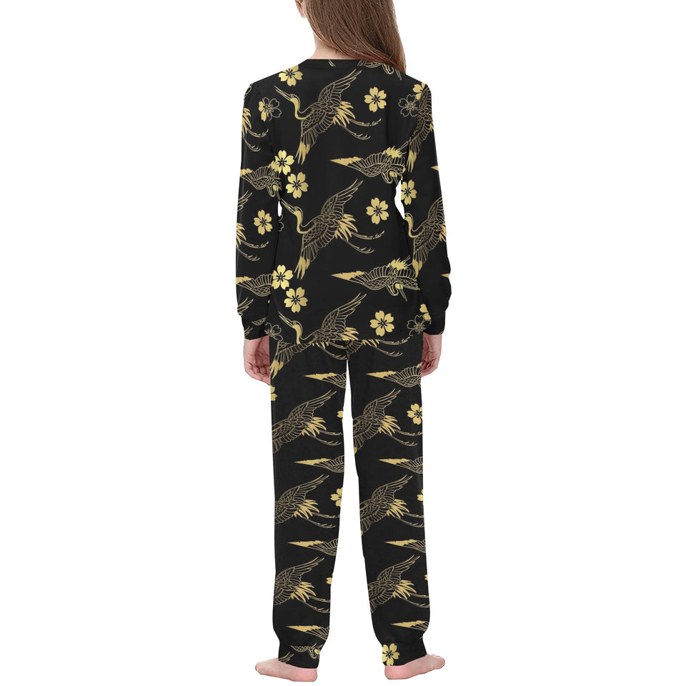 Gold Japanese Theme Pattern Kids' Boys' Girls' All Over Print Pajama Set