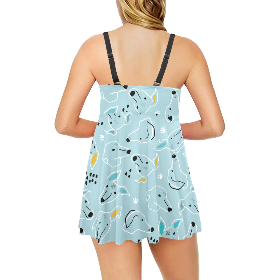 Greyhound Pattern Print Design 03 Chest Sexy Pleated Two Piece Swim Dress