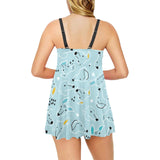 Greyhound Pattern Print Design 03 Chest Sexy Pleated Two Piece Swim Dress