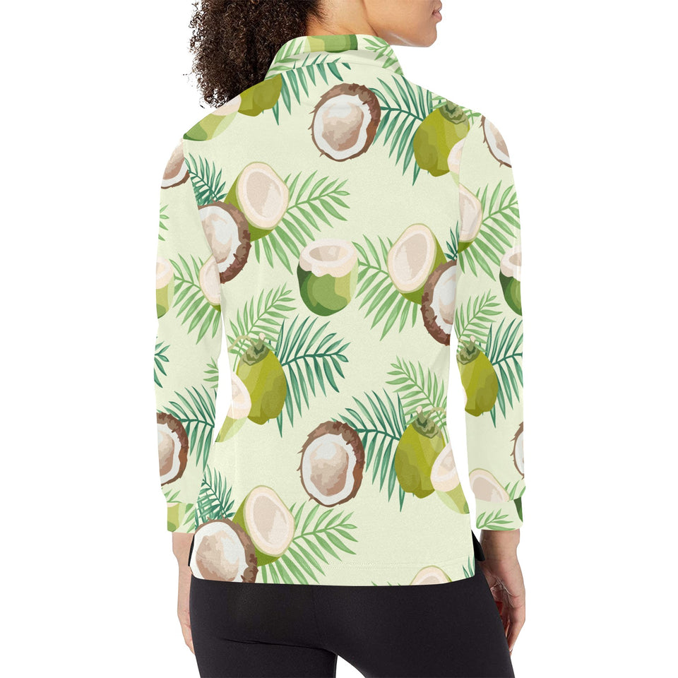 Coconut Pattern Print Design 03 Women's Long Sleeve Polo Shirt