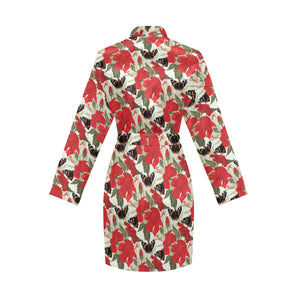 Hibiscus Pattern Print Design 04 Women's Long Sleeve Belted Night Robe