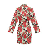 Hibiscus Pattern Print Design 04 Women's Long Sleeve Belted Night Robe