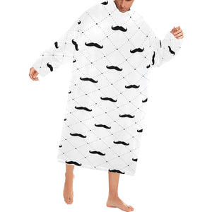 Mustache Beard Pattern Print Design 04 Blanket Robe with Sleeves