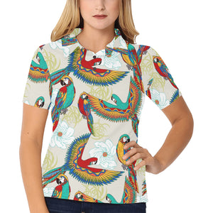 Parrot Flower Pattern Women's All Over Print Polo Shirt