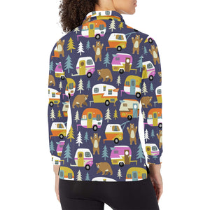 Camper Van Pattern Print Design 02 Women's Long Sleeve Polo Shirt