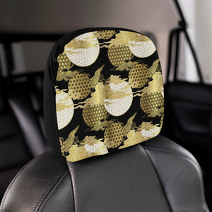 Gold Could Crane Japanese Pattern Car Headrest Cover