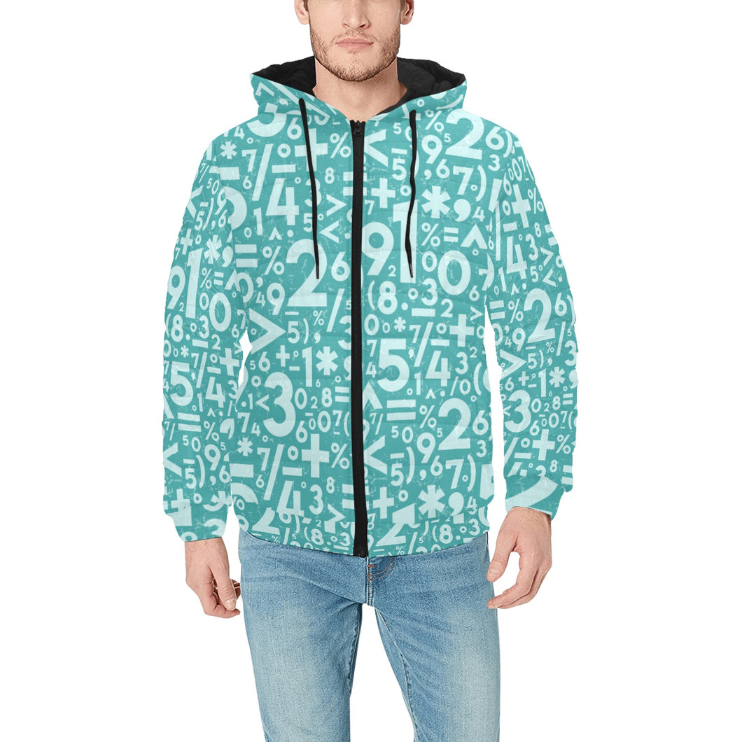 Math Pattern Print Design 05 Men's Padded Hooded Jacket(ModelH42)